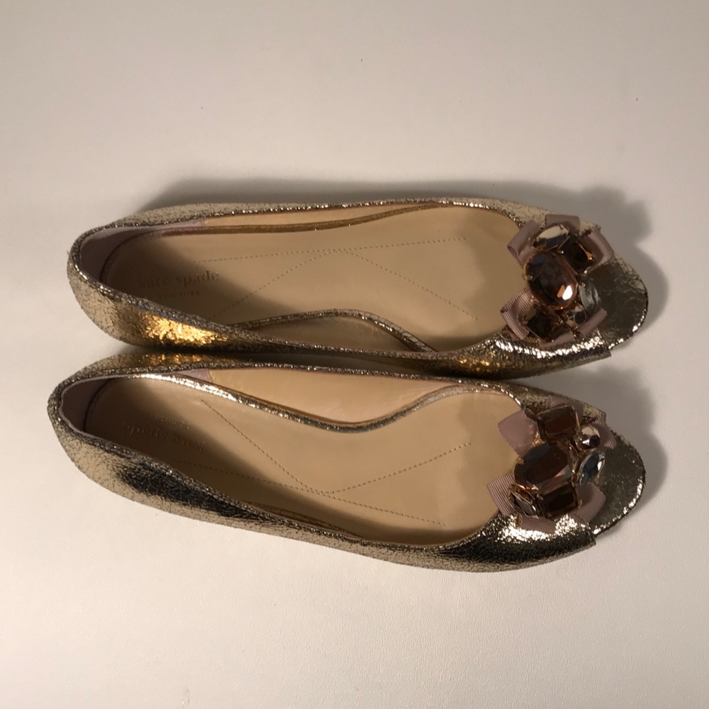 Kate Spade Gold Peep Toe Flats Women 9 M_5